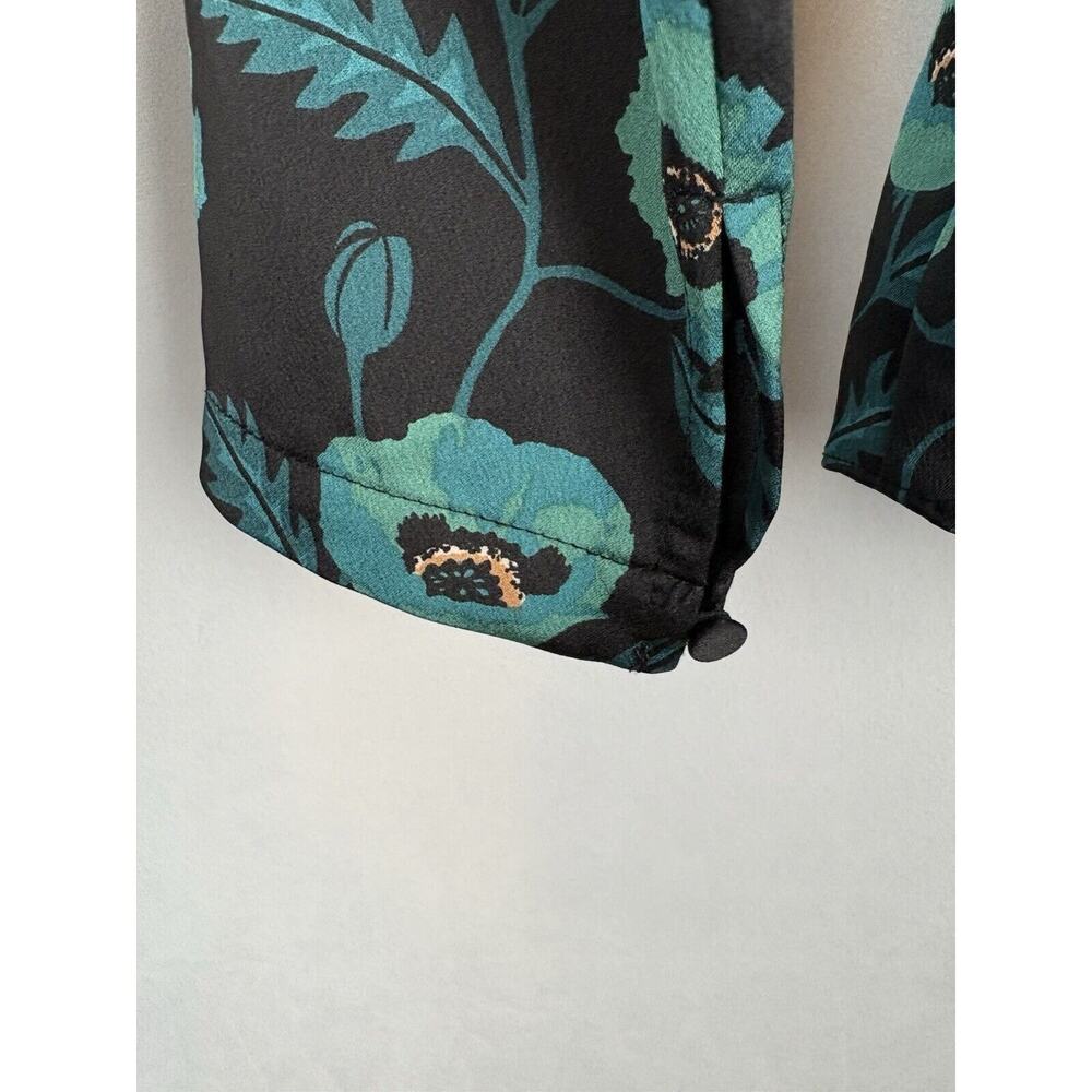 J. Crew Satin Back Crepe Button-front Blouse 0 Black Green Floral V-Neck NWT - Picture 12 of 12